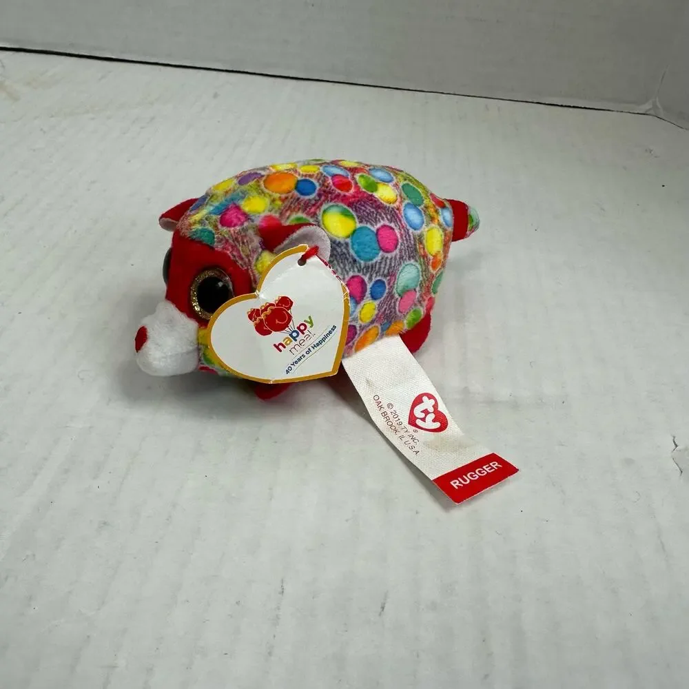 Ty 2019 Rugger Raccoon Beanie Boo Red Glitter Eyes Happy Meal Mcdonalds Toy